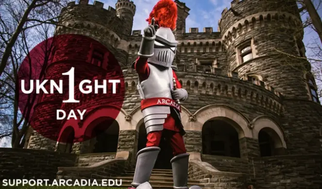 Advertisement for Uknight with the knight mascot and the castle towers.