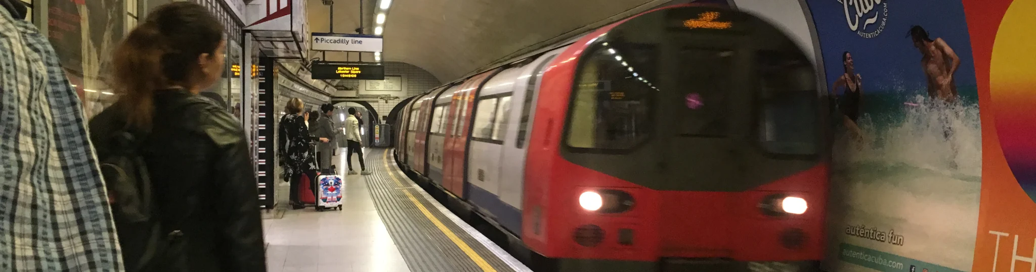 A subway train arriving at the station