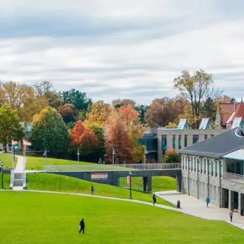 Wide shot of Arcadia Campus with Greys Tower Castle in background