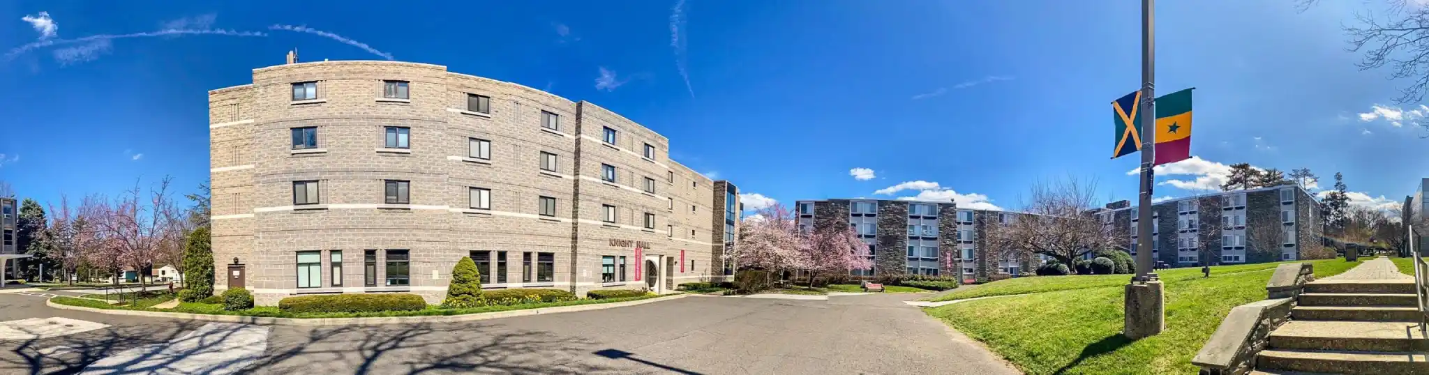 A photo of Knight Hall from the outside on a sunny day