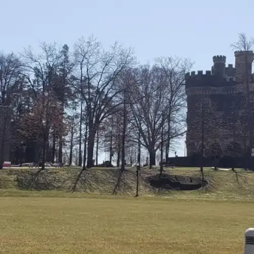 Arcadia's campus post Covid with the Residence Halls on the left and the Castle on the right.