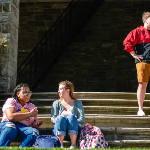 Because Arcadia Student Bloggers sit on the steps of Grey Towers Castle