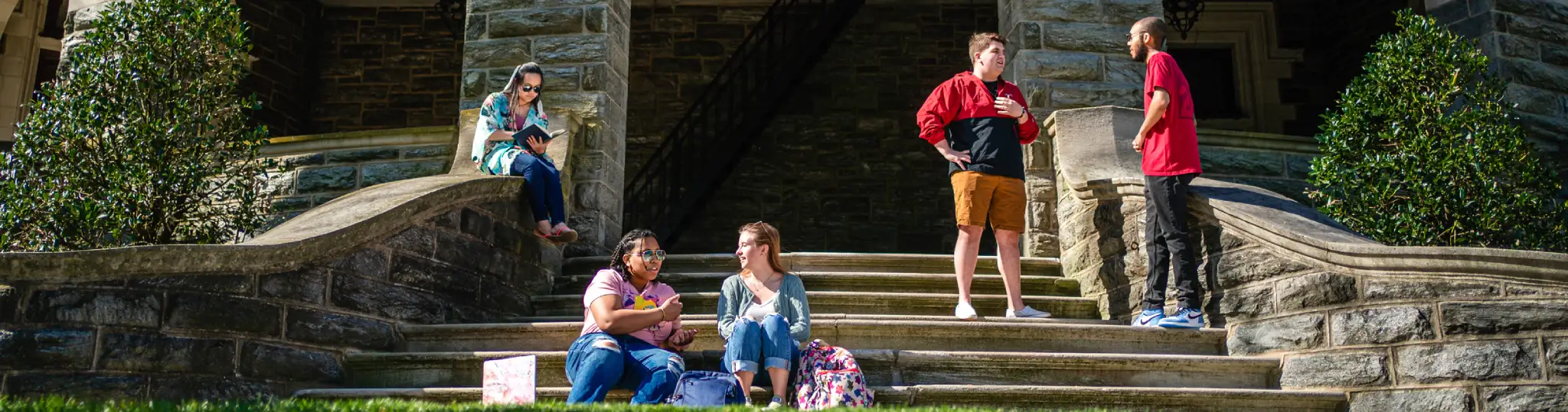 Because Arcadia Student Bloggers sit on the steps of Grey Towers Castle