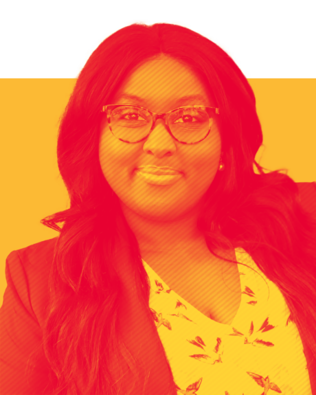The duotone headshot of Keisha Robinson