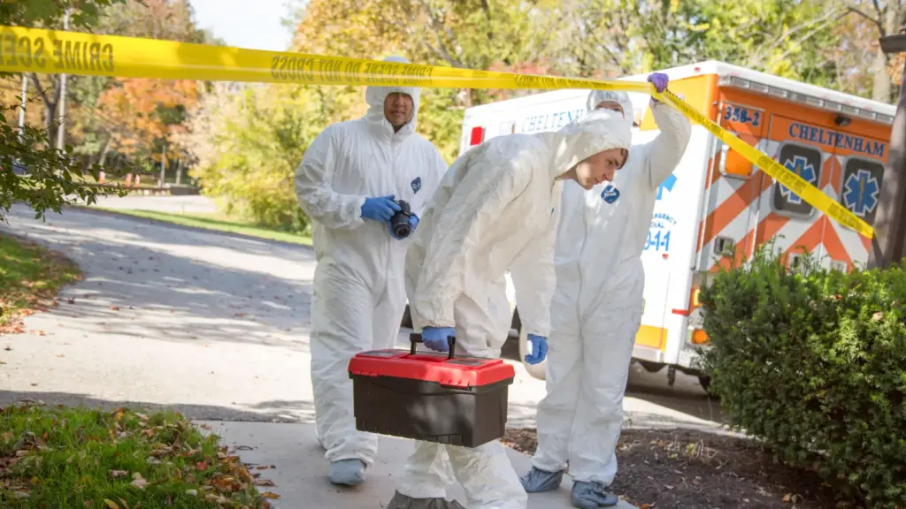 Students enter the Crime Scene House.