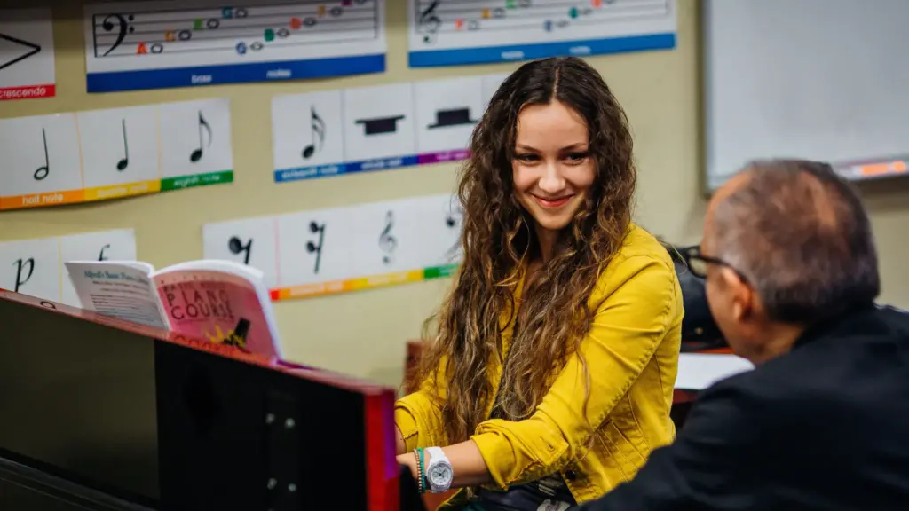 Music student plays the piano.