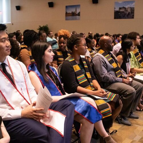Students seated during the international student recognition ceremony