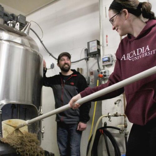 A student working at a brewery