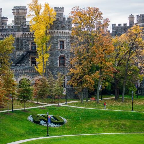 Grey Towers Castle in autumn.