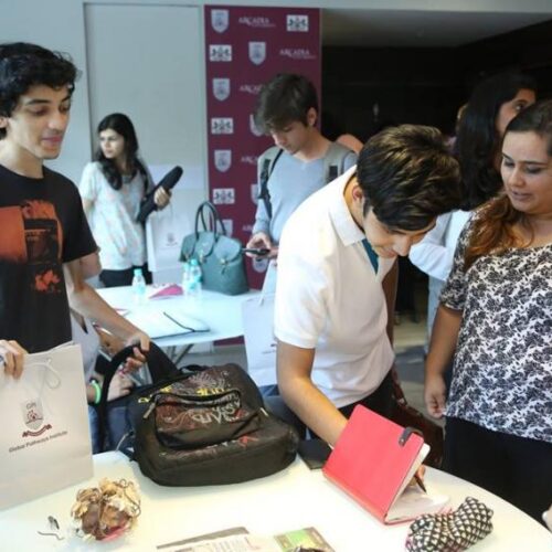 Students in Mumbai showing off works.