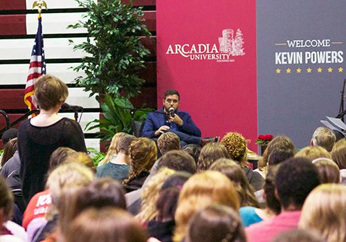 Author Kevin Powers on the stage discussing war, writing, and 'The Yellow Birds' at Arcadia