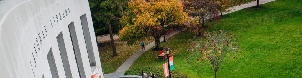 Birdseye view of Landman Library on Arcadia's campus