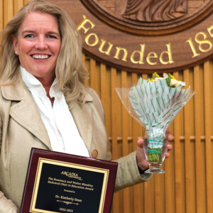 Arcadia University chair, Kim Dean holds the Rosemary and Walter Blankley Endowed Chair in Education Award.