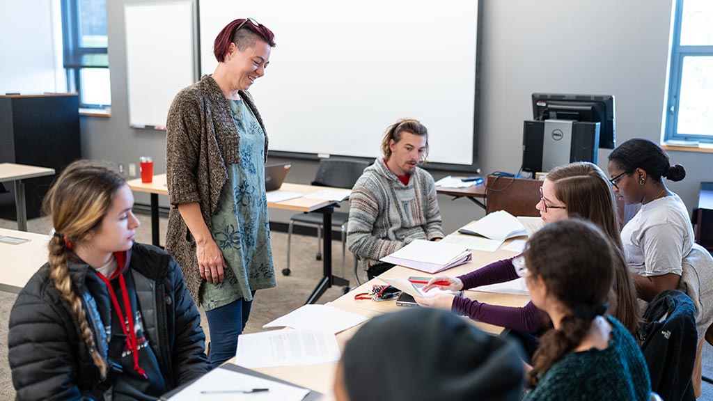 Dr. Amy Widestrom, Political Science faculty gives a class lecture for Political Science Major students.