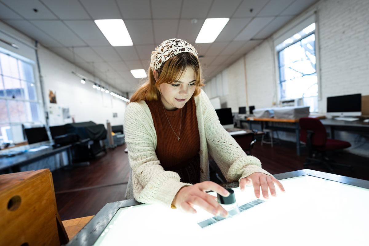 Mackenzie Hillegass in the photo lab located in Murphy Hall