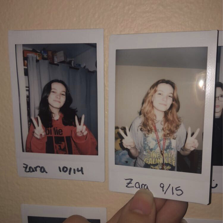 Two Polaroid pictures of Zara.