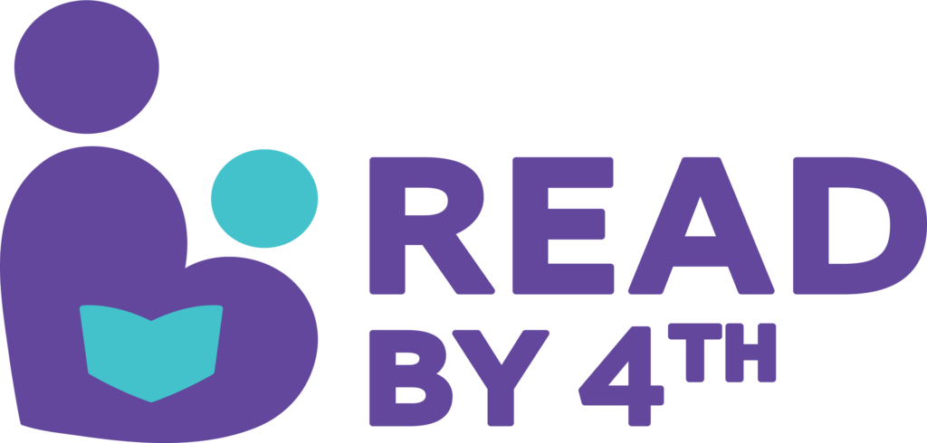 A purple and blue logo for Read by 4th