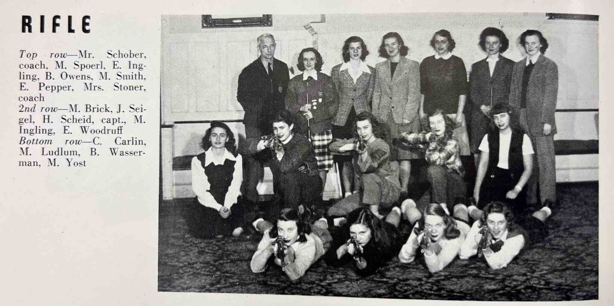 A vintage photo of the women's Rifle Club for Beaver College.