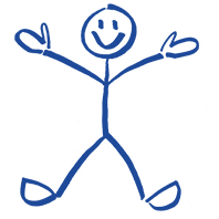 school of education stick figure drawing, blue