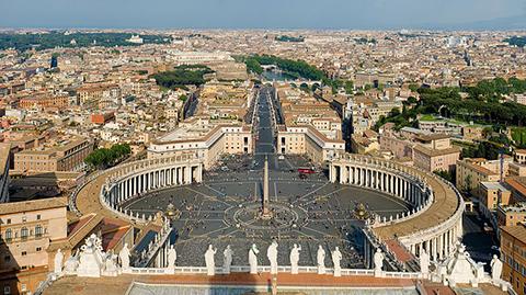 High view of Saint Peters Square in Vatican City.