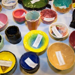 colorful ceramic bowls on a table