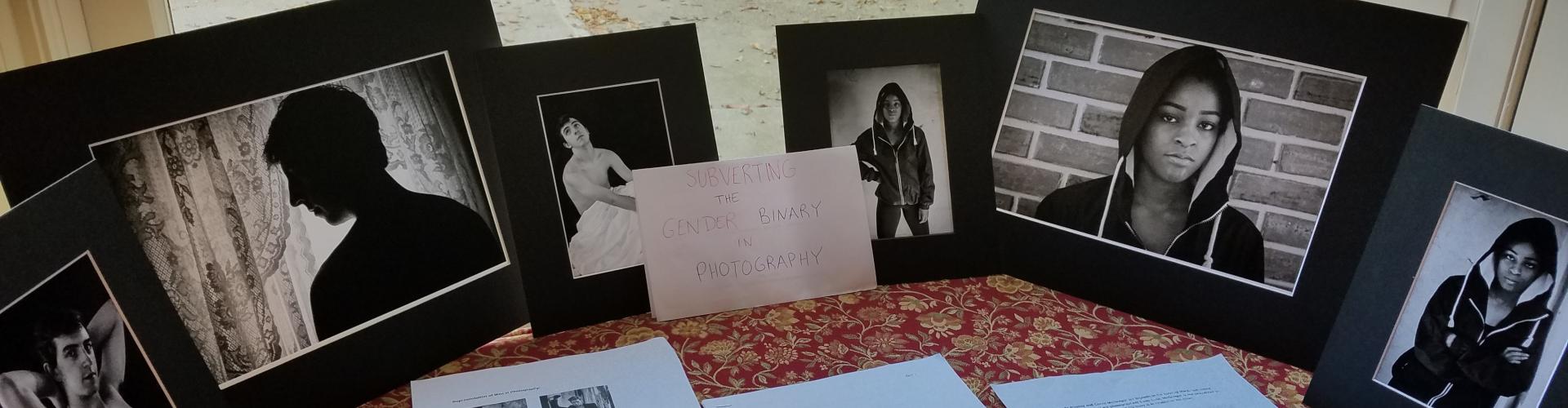 Six pictures of a student displaying their journey breaking the gender binary. The pictures are in black an white and have a black frame.