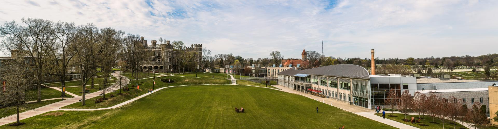 Areal view of Haber Green with chairs in the center