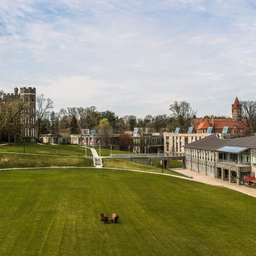 High view of Haber Green with the castle in the background.