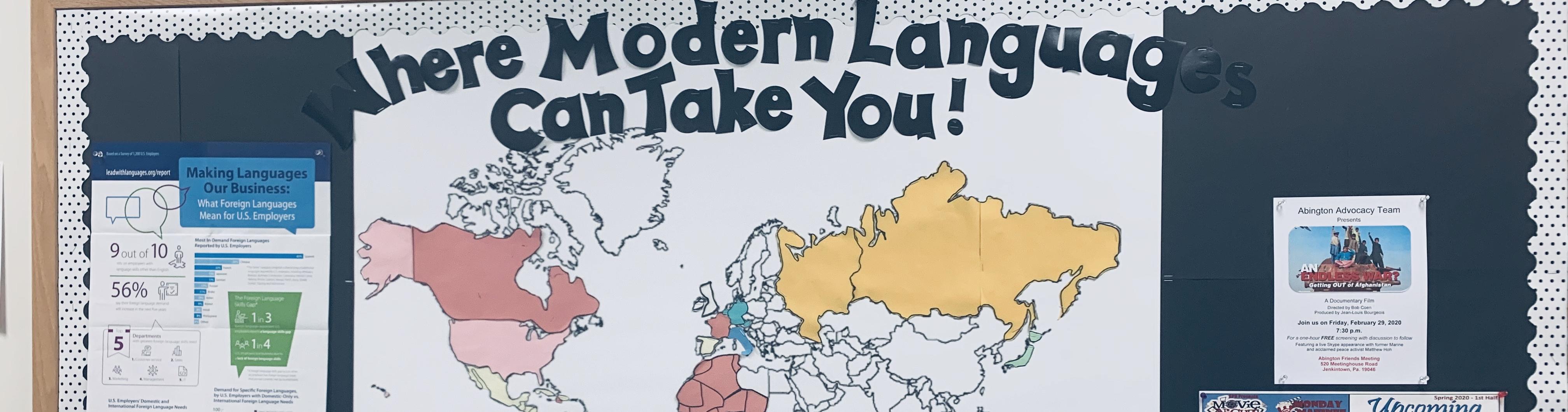 A poster that reads "Where Modern Languages Can Take You!"