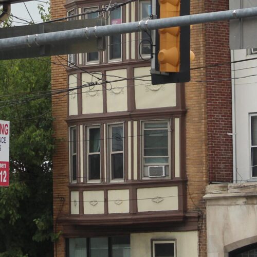 Buildings and street lights in Glenside.