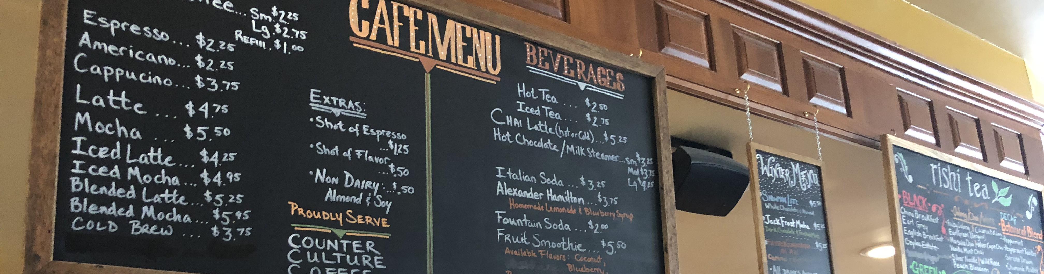 A menu from a cafe.