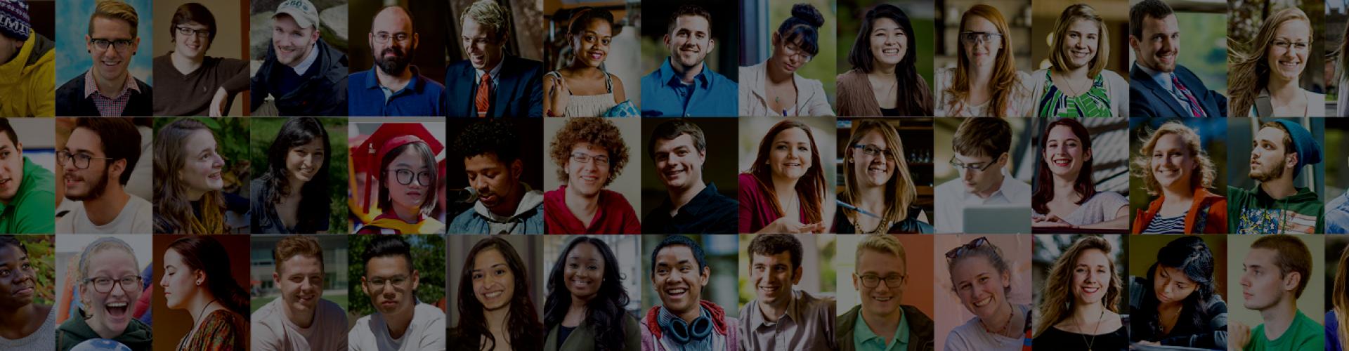 A banner of different student portrait photos