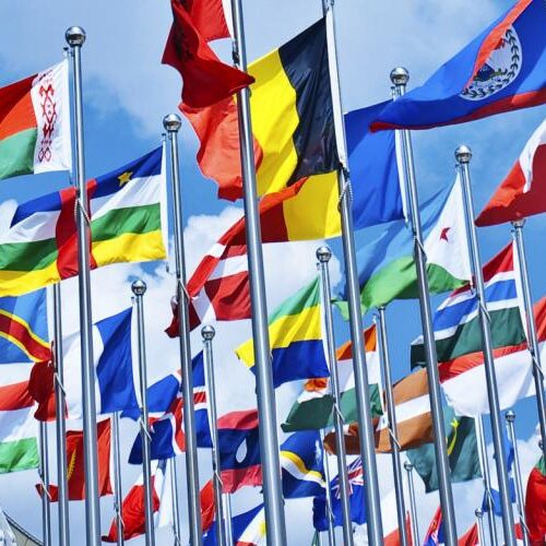 A collection of flags waving in the wind