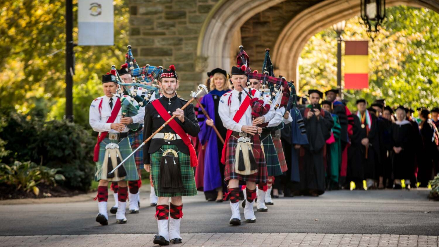 Band in kilts lead procession of Arcadia University presidential inauguration