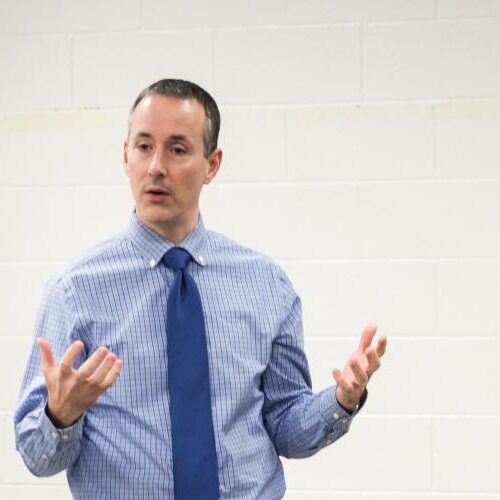 Dr. Tevald lecturing a class