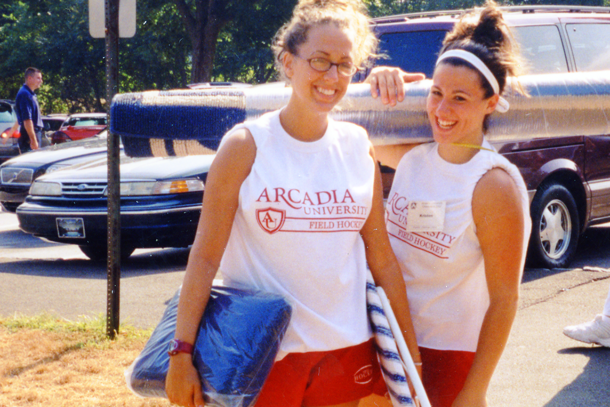 Arcadia University field hockey athletes help first-year students move into the residence halls in 2002.