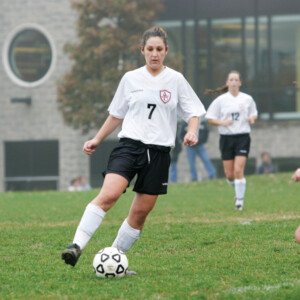 Maria DeGeorge-Kosmin '06 playing soccer for Arcadia