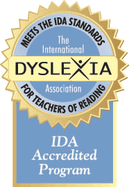 Logo for IDA accredited program from the International Dyslexia Association.