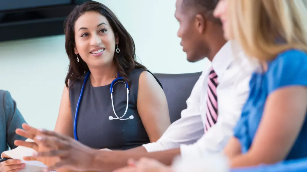 Health sciences conference room meeting.