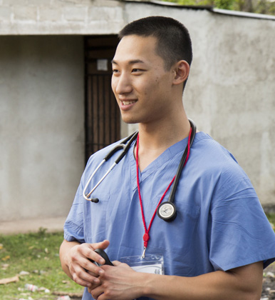 Physician assistant student with stethoscope.