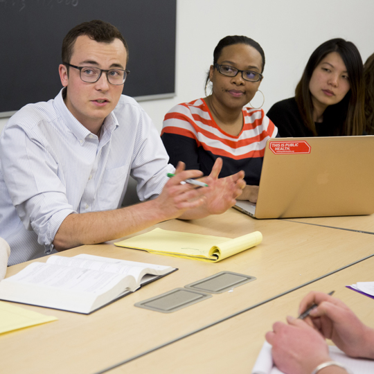 Public health student discussion.