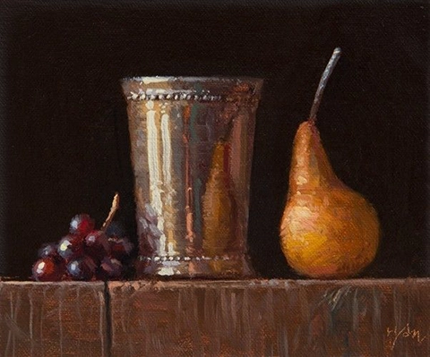 A framed still life painting by Abbey Ryan.