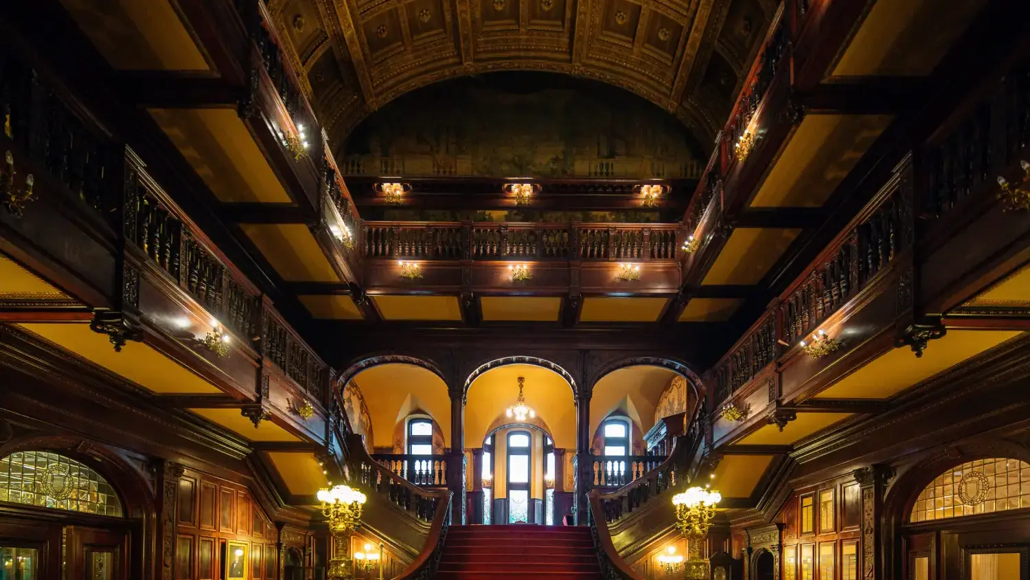 View of the Grand staircase in Greys Tower Castle