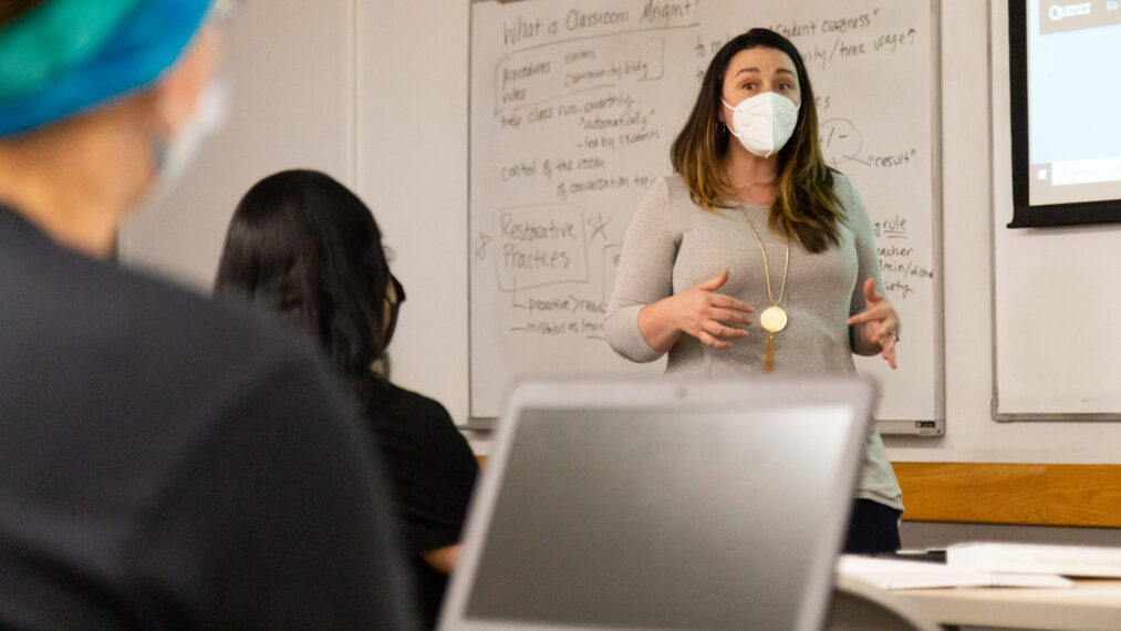 Professor giving lesson during class.