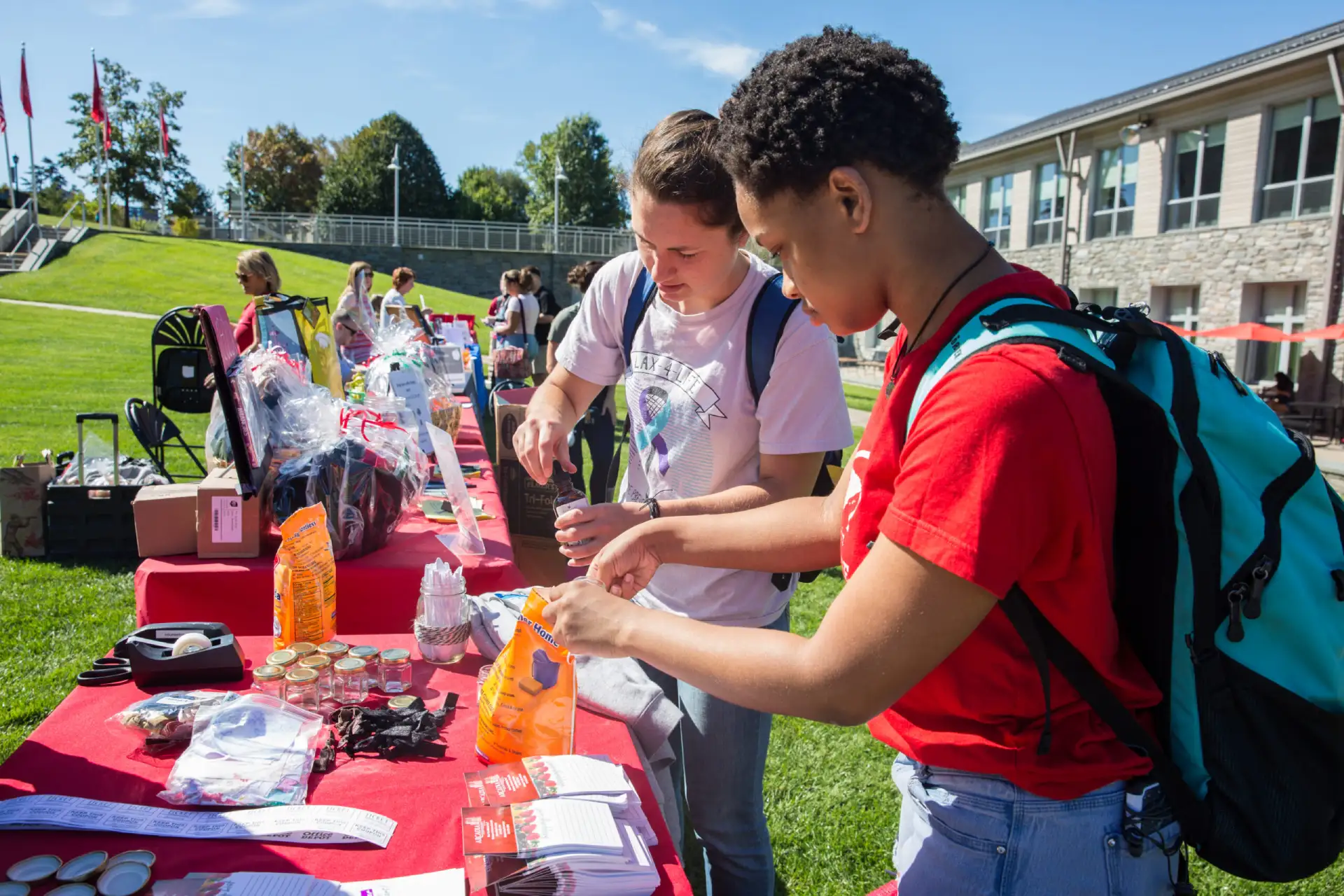 Students creating their own goodie bags during the Student Wellness Fair.