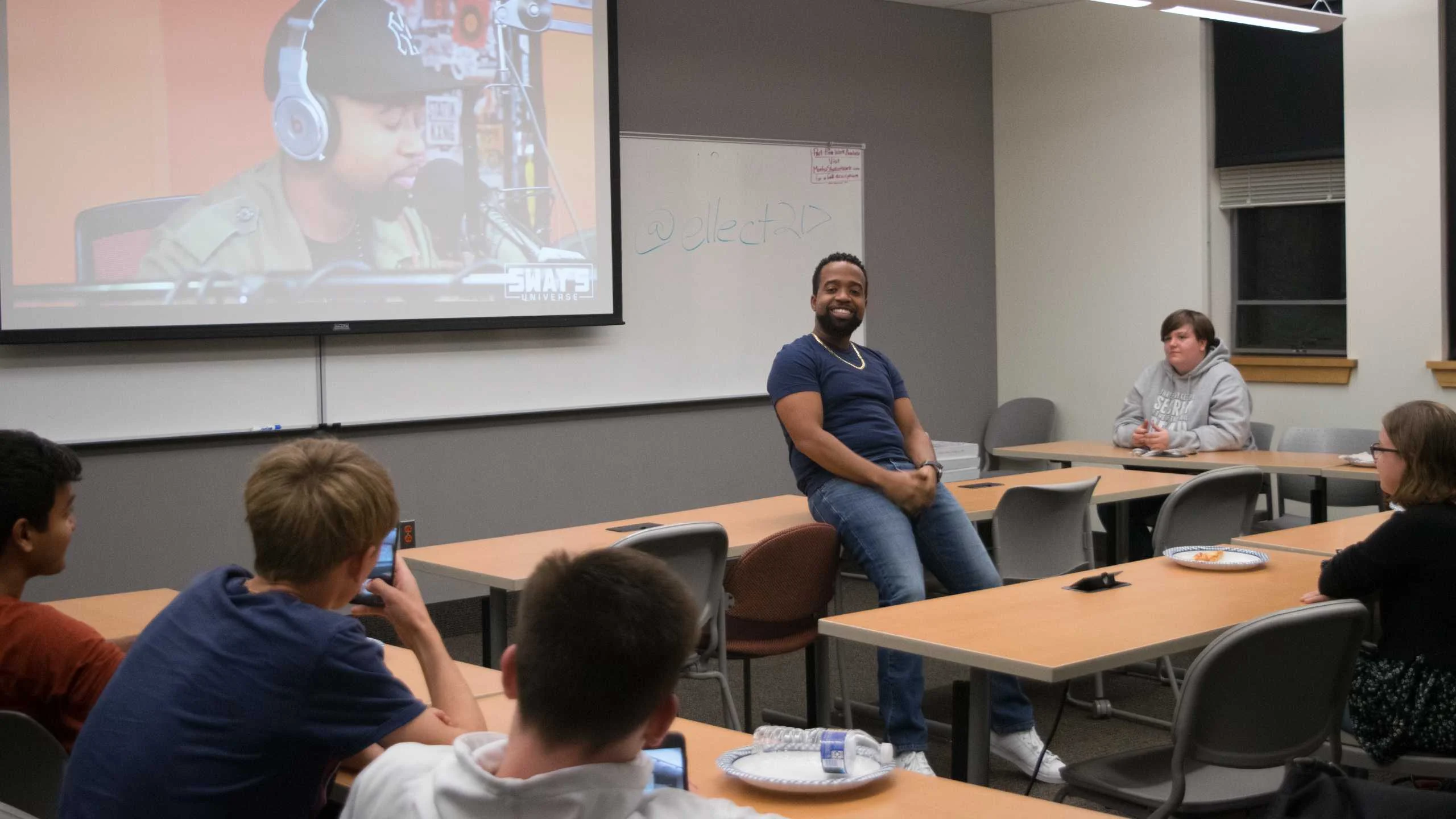 Students meet in a classroom for discussion at First Year Seminar