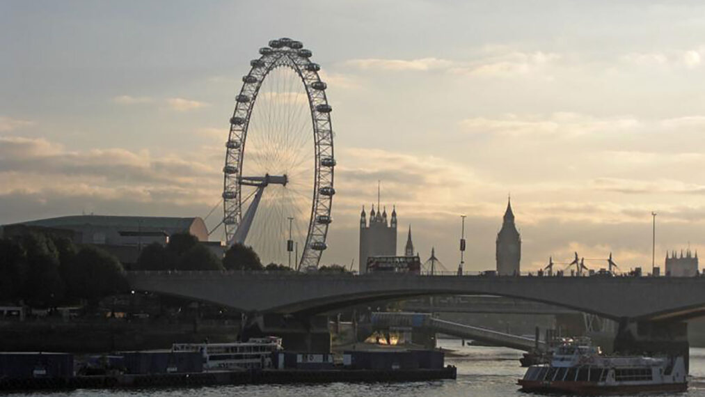 A sunset view of London England's skyline.