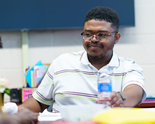 Student teacher in the classroom.