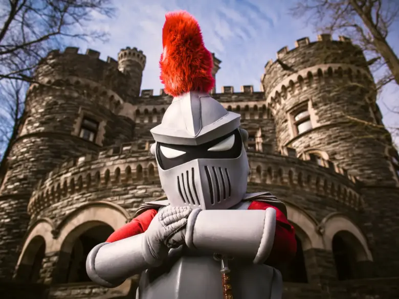 Knight in front of Grey Towers Castle