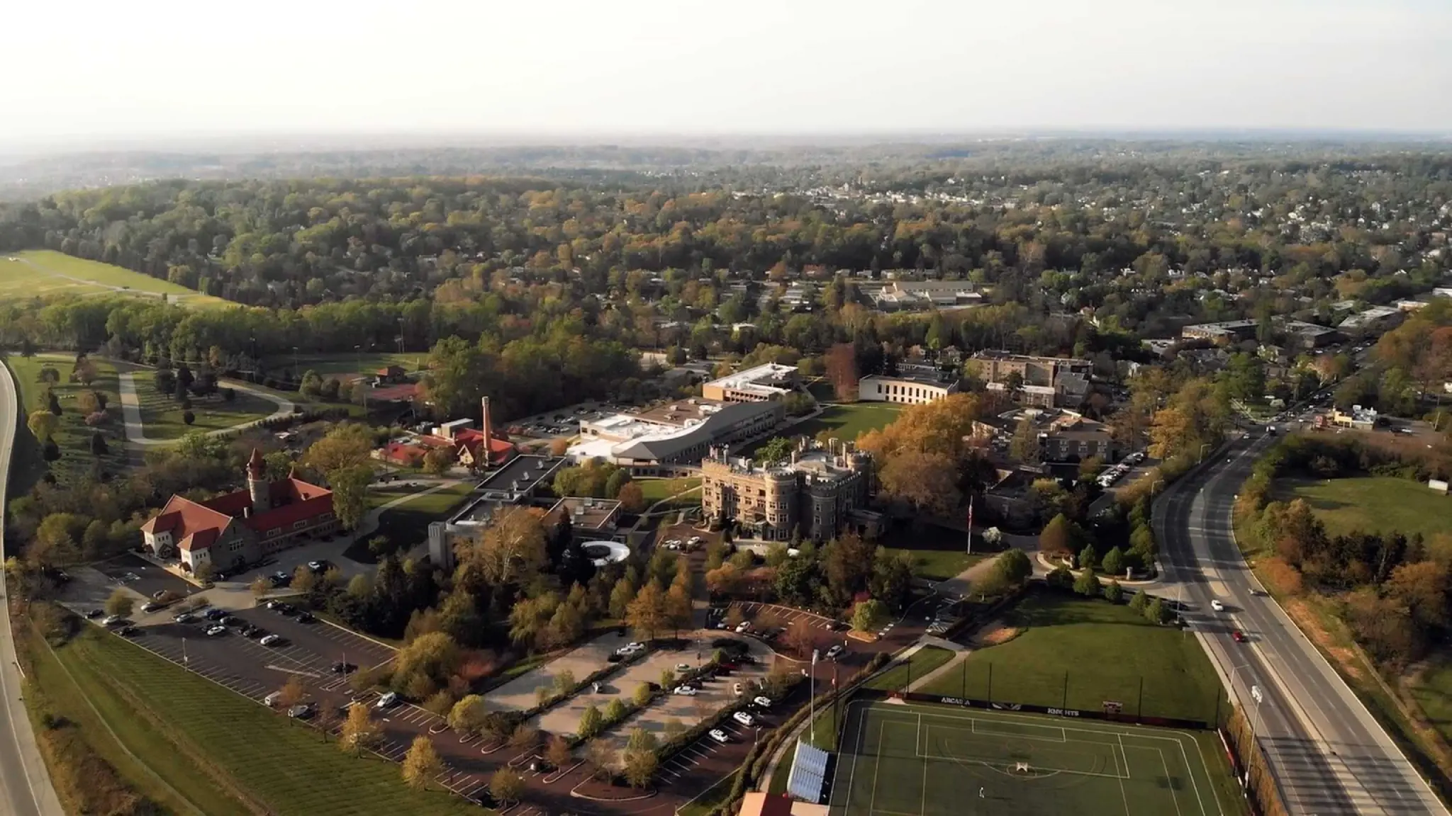 A flyover view of the Arcadia University Glenside campus